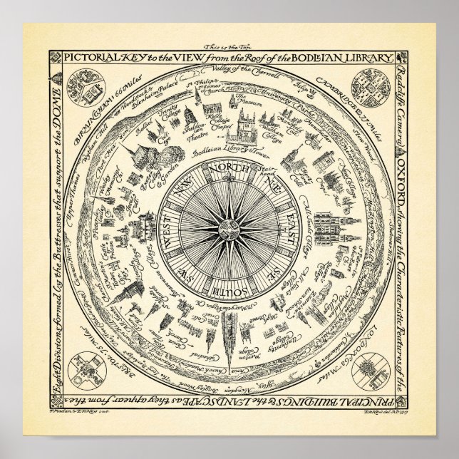 Karta i Oxfordsynen från Bodleian Bibliotek Poster (Framsidan)