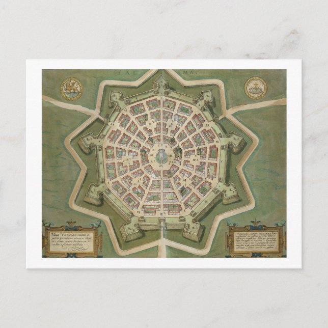 Karta i Palma, från "Civitates Orbis Terrarum" av  Vykort (Framsida)