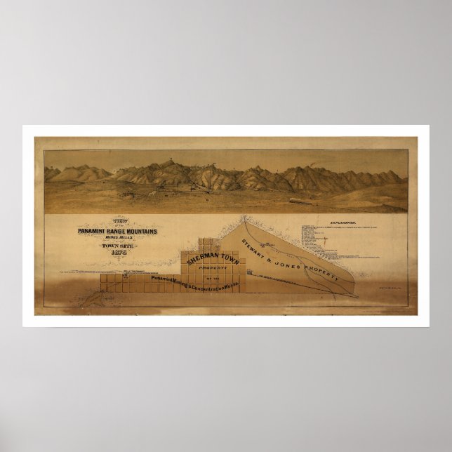 Karta i Panamint Range Mountains 1875 Poster (Framsidan)
