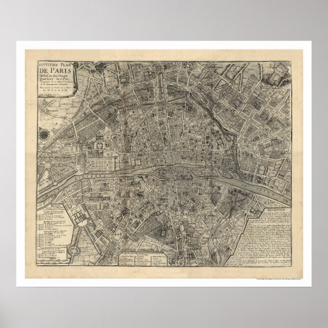 Karta i Paris av Nicolas de Fer 1700 Poster (Framsidan)