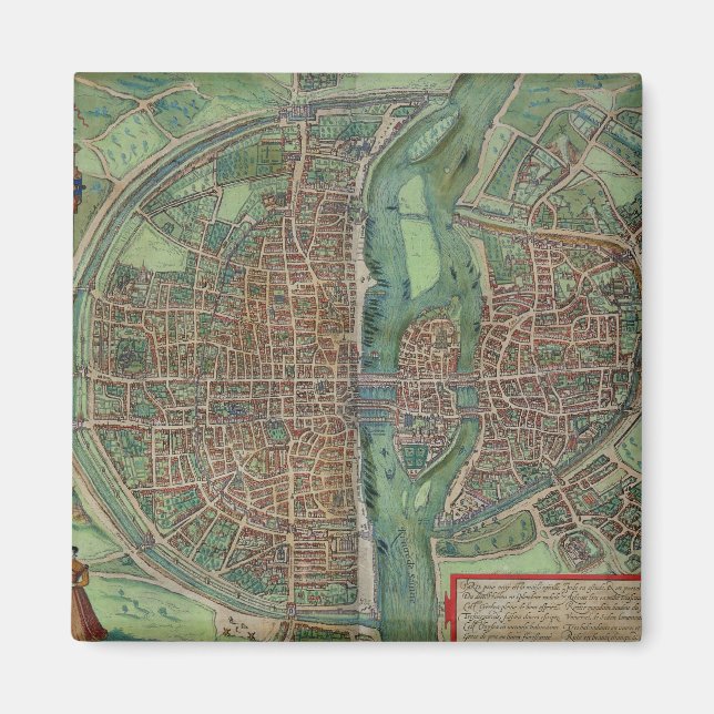 Karta i Paris, från "Civitates Orbis Terrarum" av  Magnet (Framsidan)