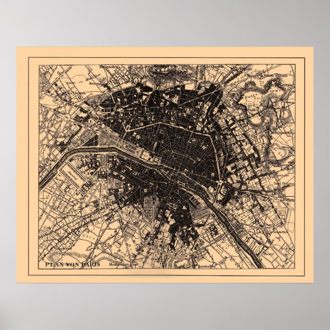 Karta i Paris Frankrike, cirka 1890-1907 Poster (Framsidan)