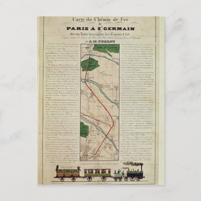 Karta i Paris-Saint Germain-järnvägen, av Vykort (Framsida)