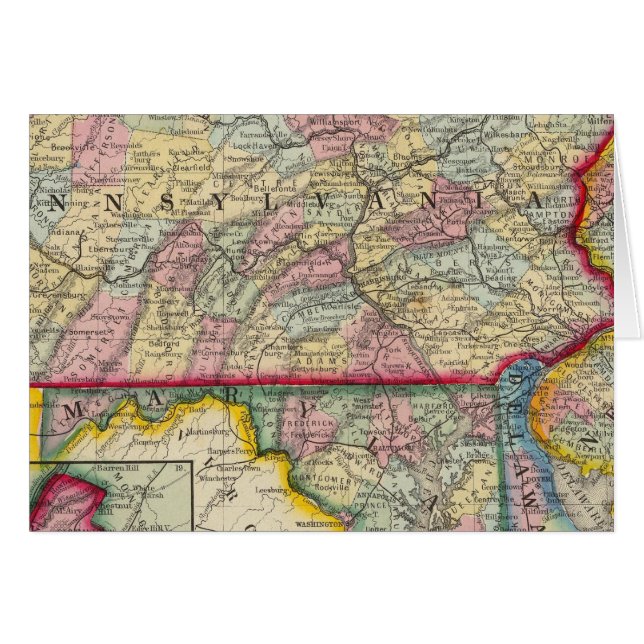Karta i Pennsylvania, New jersey Hälsningskort (Framsidan Horizontal)