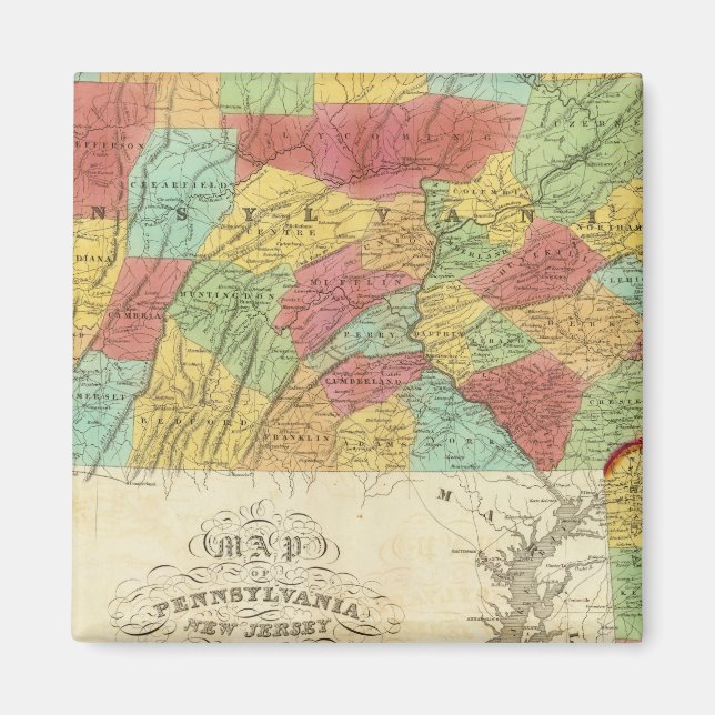 Karta i Pennsylvania New jersey och Delaware Magnet (Framsidan)