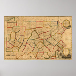 Karta i Pennsylvania Poster