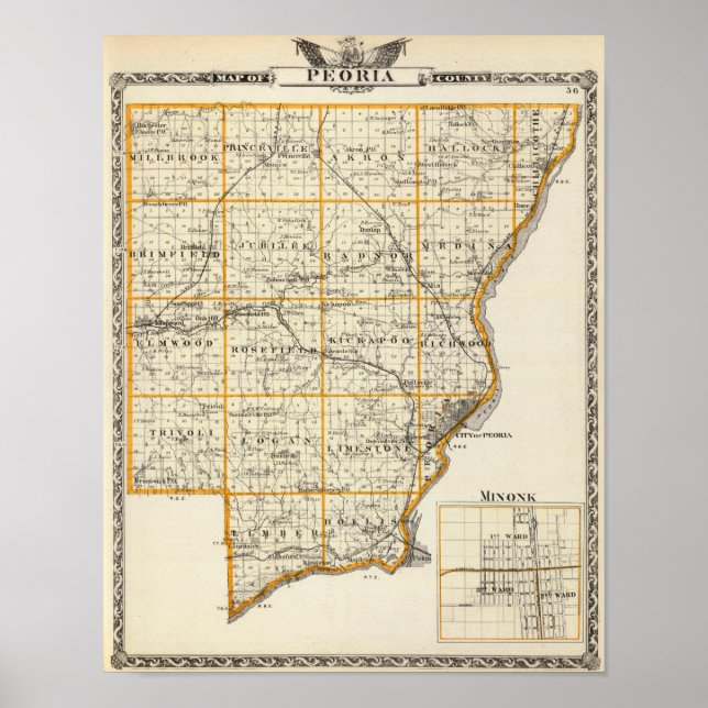 Karta i Peoria County och Minonk Poster (Framsidan)