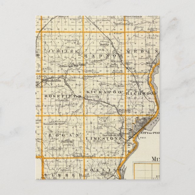 Karta i Peoria County och Minonk Vykort (Framsida)