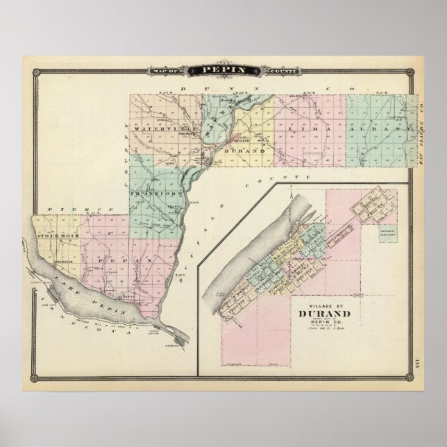 Karta i Pepin County och Village of Durand Poster (Framsidan)