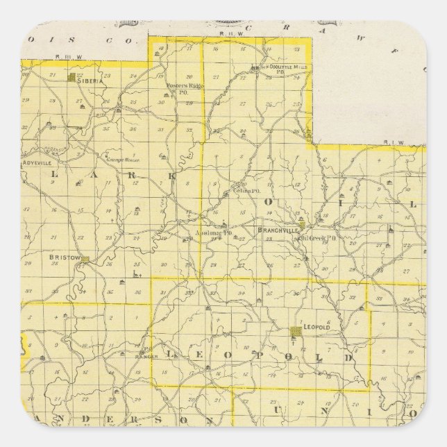 Karta i Perry County Fyrkantigt Klistermärke (Framsida)