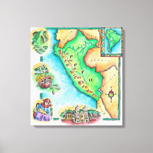Karta i Peru Canvastryck (Framsida)