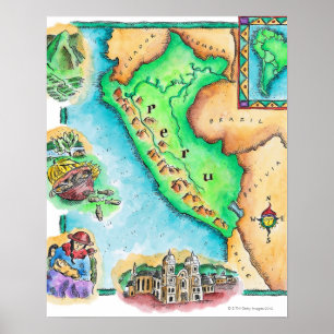 Karta i Peru Poster