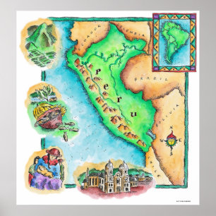 Karta i Peru Poster
