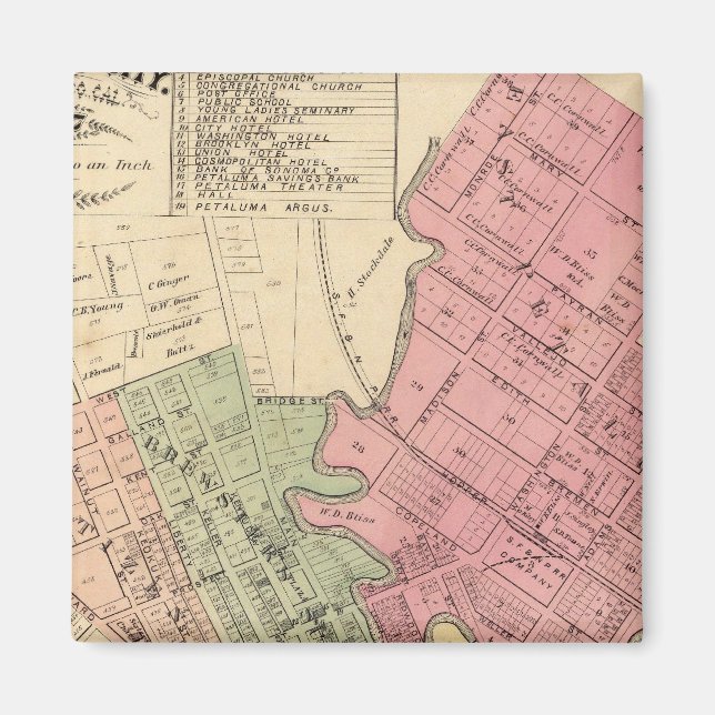 Karta i Petaluma City 1877 Magnet (Framsidan)