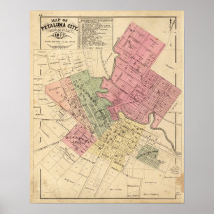 Karta i Petaluma City 1877 Poster
