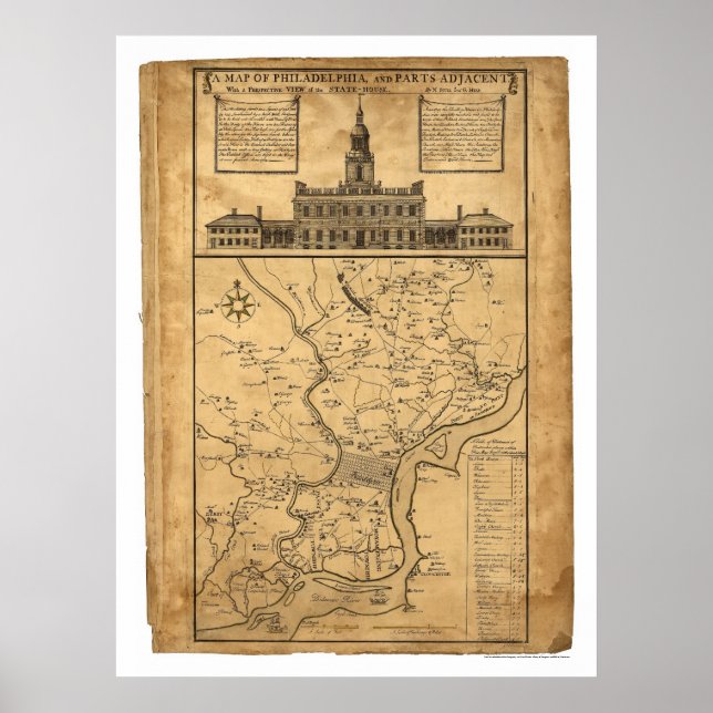 Karta i Philadelphia och angränsande delar 1752 Poster (Framsidan)