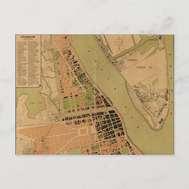 Karta i Phnom Penh, Kambodja (cirka 1920) Vykort (Framsida)