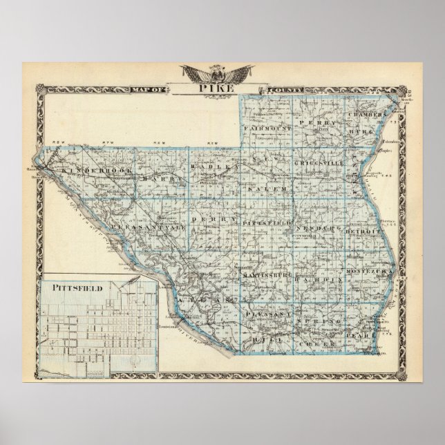 Karta i Pike County och Pittsfield Poster (Framsidan)