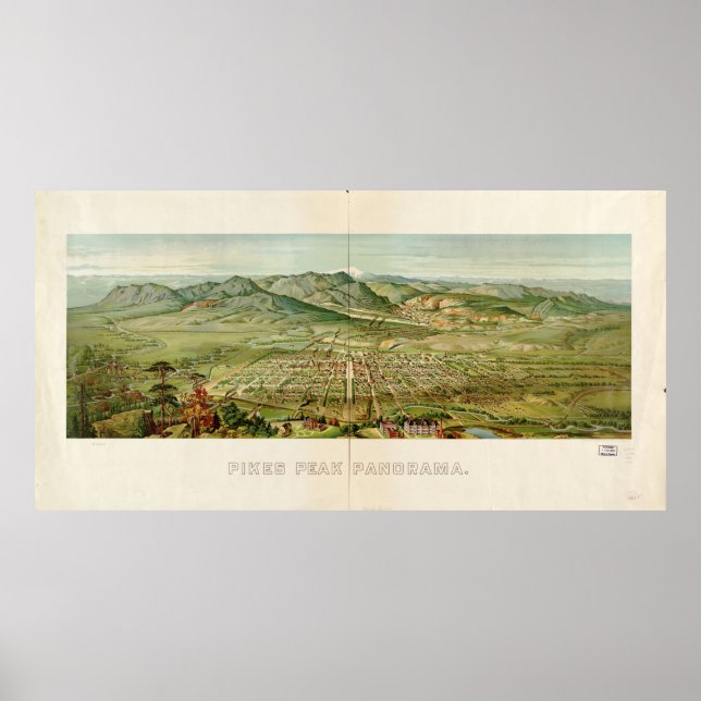 Karta i Pikes topp, Colorado 1890 Poster (Framsidan)