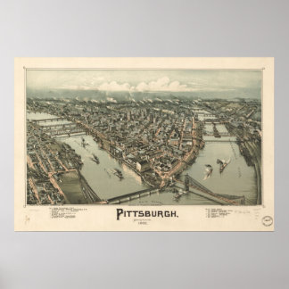 Karta i Pittsburgh, Birds-Öga View, 1902 Poster
