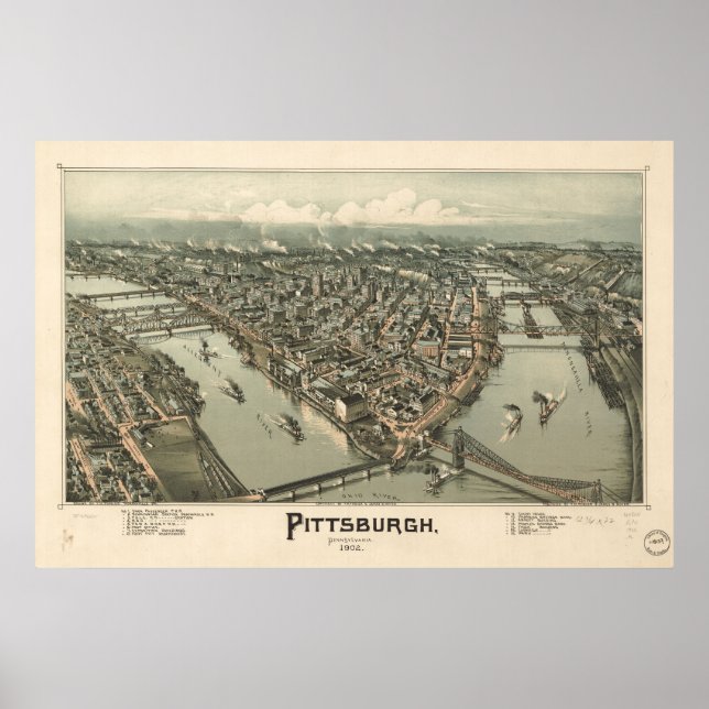 Karta i Pittsburgh, Birds-Öga View, 1902 Poster (Framsidan)