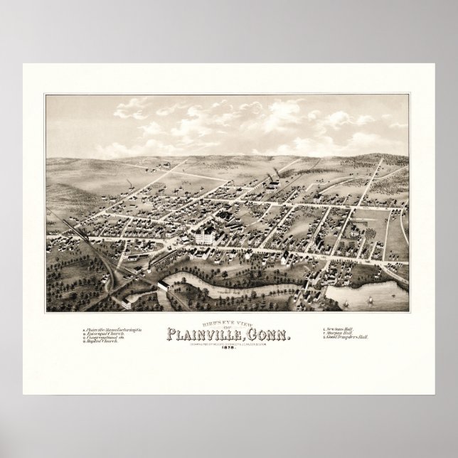 Karta i Plainville, CT från 1878 Poster (Framsidan)