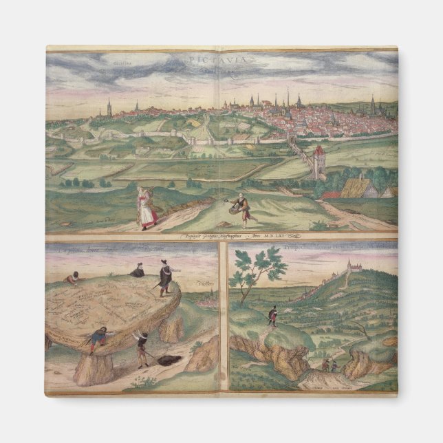 Karta i Poitiers, från Civitates Orbis Terrarum b Magnet (Framsidan)