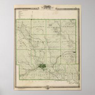 Karta i Polk County, delstaten Iowa Poster