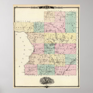 Karta i Polk County, delstaten Wisconsin Poster