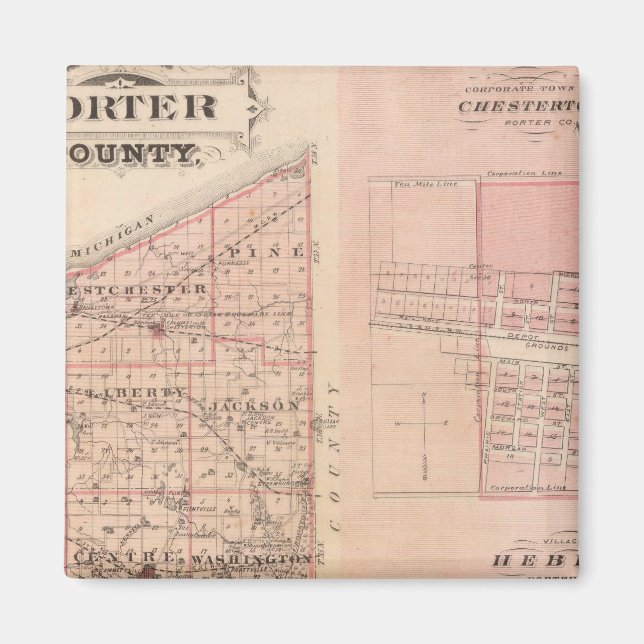 Karta i Porter County med Chesterton, Hebron Magnet (Framsidan)