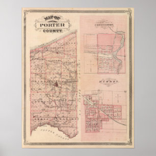 Karta i Porter County med Chesterton, Hebron Poster