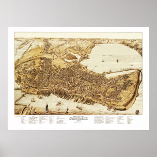 Karta i Portland Maine 1876 Poster