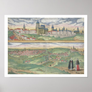 Karta i Prag från "Civitates Orbis Terrarum" av Poster