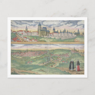 Karta i Prag från "Civitates Orbis Terrarum" av Vykort