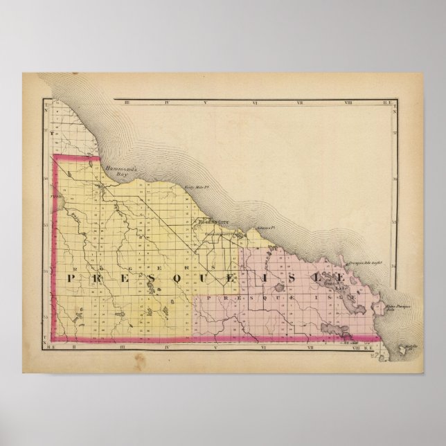 Karta i Presque Isle County, Michigan Poster (Framsidan)