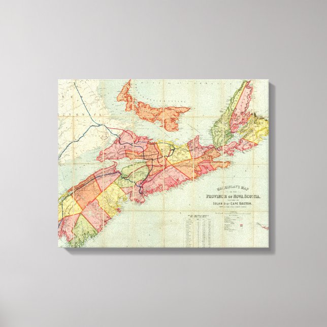 Karta i provinsen Nova Scotia 4 Canvastryck (Framsida)