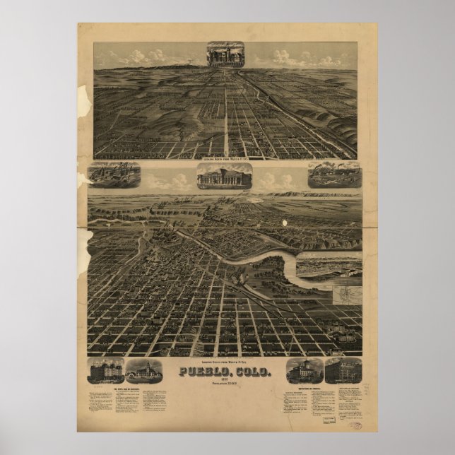 Karta i Pueblo Colorado 1890 Poster (Framsidan)