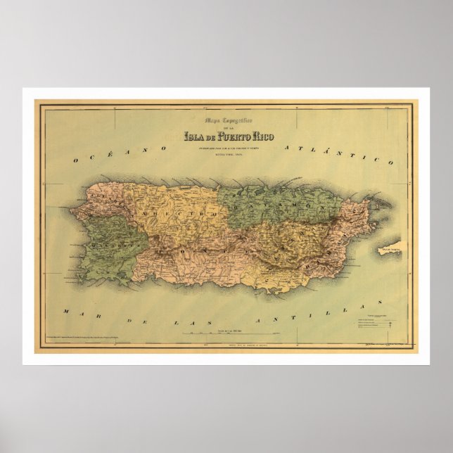 Karta i Puerto Rico genom Colton 1886 Poster (Framsidan)