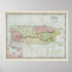 Karta i Puerto Rico genom F. Cram (1901) Poster