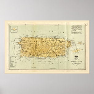 Karta i Puerto RIco (Porto RIco) circa 1898 Poster