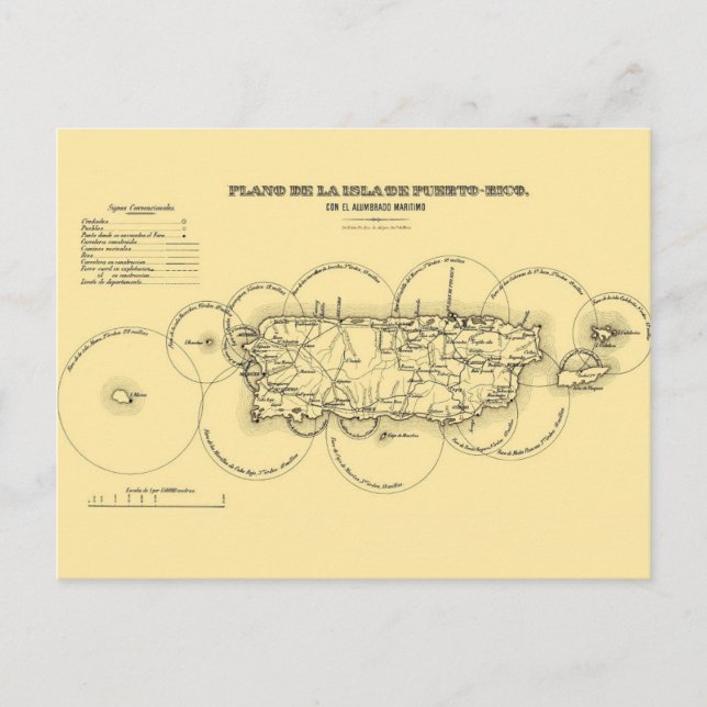 Karta i Puerto Rico's fyr-vykort Vykort (Framsida)