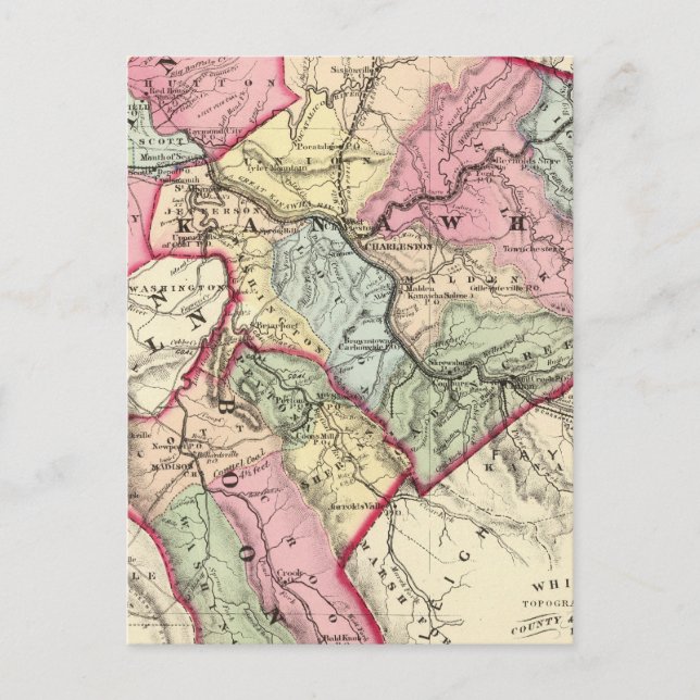 Karta i Putnam, Kanawha, Boone County Vykort (Framsida)