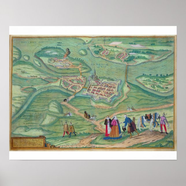 Karta i Raab, från "Civitates Orbis Terrarum" av G Poster (Framsidan)