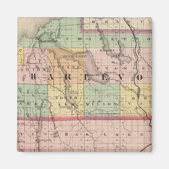 Karta i regionerna Charlevoix och Antrim, Michigan Magnet (Framsidan)