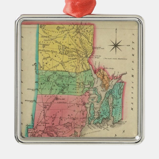 Karta i Rhode island Julgransprydnad Metall (Framsidan)