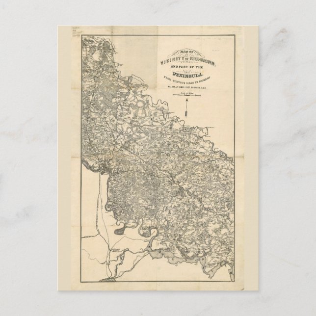 Karta i Richmond Virginia Vicinity (1864) Vykort (Framsida)