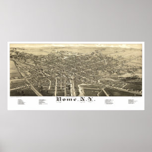 Karta i Rom, New York från 1886 Poster
