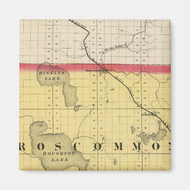 Karta i Roscommon County, Michigan Magnet (Framsidan)