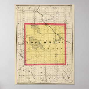 Karta i Roscommon County, Michigan Poster