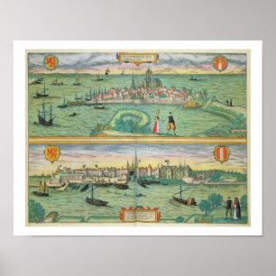 Karta i Rotterdam och Gouda från Civitates Orbis Poster